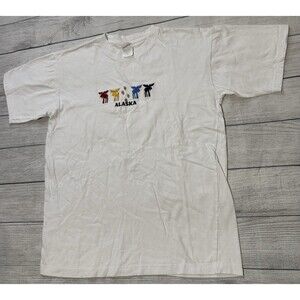 Vintage 90s Alaska T Shirt Embroidered Moose Graphic Size Large Defect